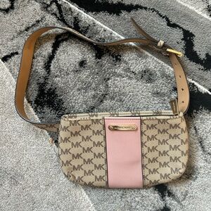 Michael Kors Signature Beige and Pink Crossbody Bag